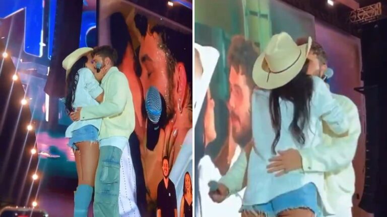 Ana Castela e Gustavo Mioto reatam relacionamento publicamente com beijão no palco