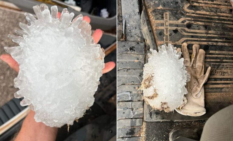 Caçadores de tempestades encontram granizo do tamanho de um abacaxi: recorde