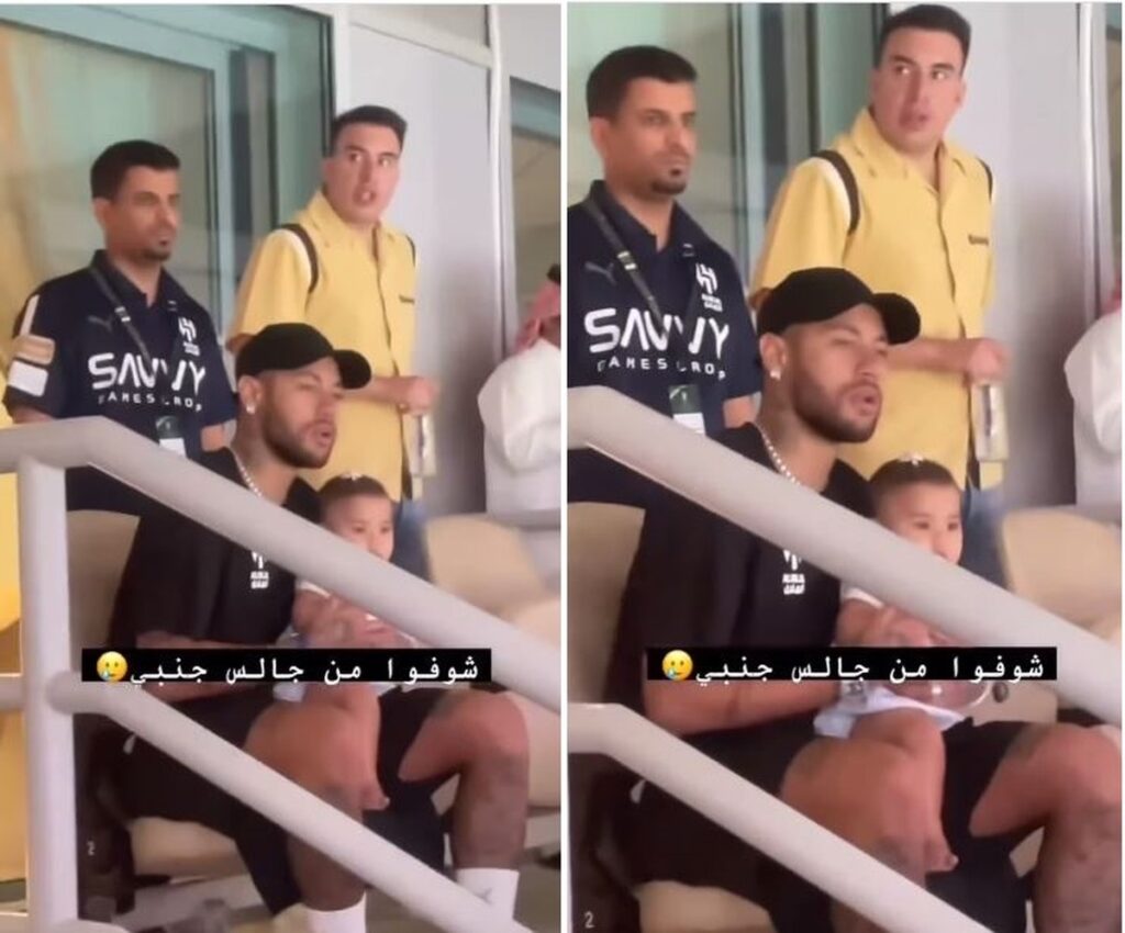 Em meio à polêmica com Piovani, Neymar surge com Mavie em estádio e bebê chama atenção de olho no jogo