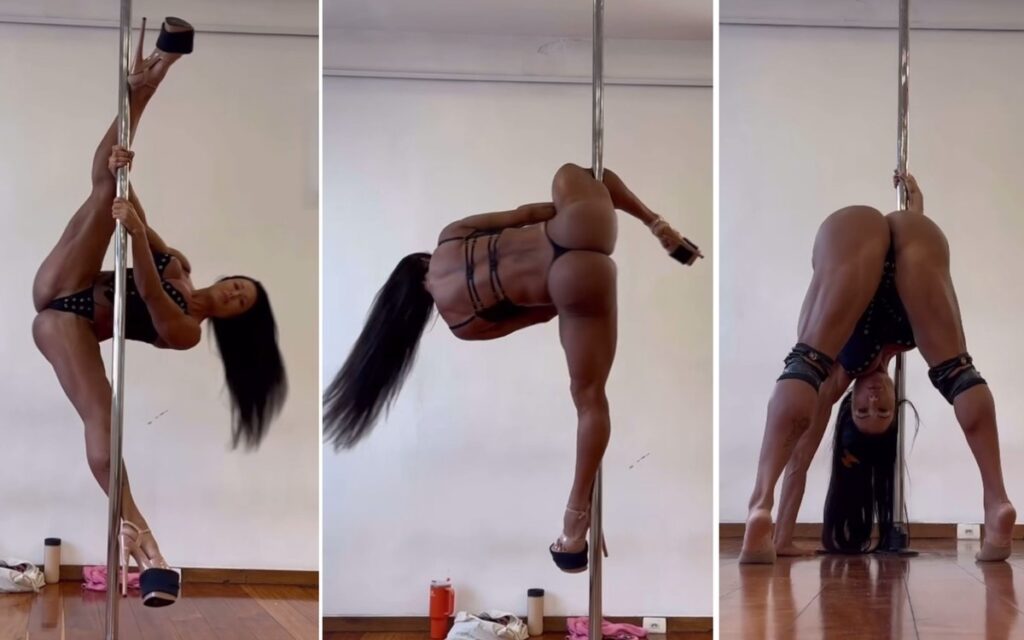 Gracyanne Barbosa arrasa no pole dance de lingerie fio-dental; vídeo