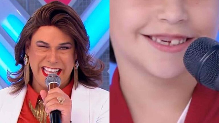 Filho de Tiago Barnabé, a Narcisa do SBT, faz rara aparição no 'Domingo Legal'