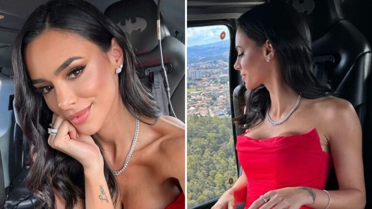 Bruna Biancardi arrasa em helicóptero de Neymar a caminho de casamento