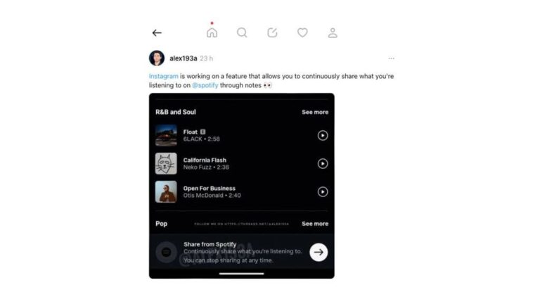 Captura de tela de postagem sobre recurso do Spotify para Instagram que lembra recurso do MSN