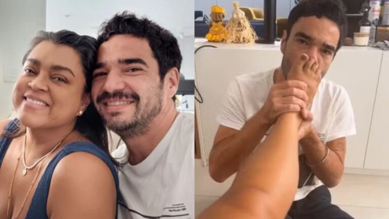 Preta Gil recebe massagem e beijo no pé de Caio Blat, seu ex-namorado: "O melhor"