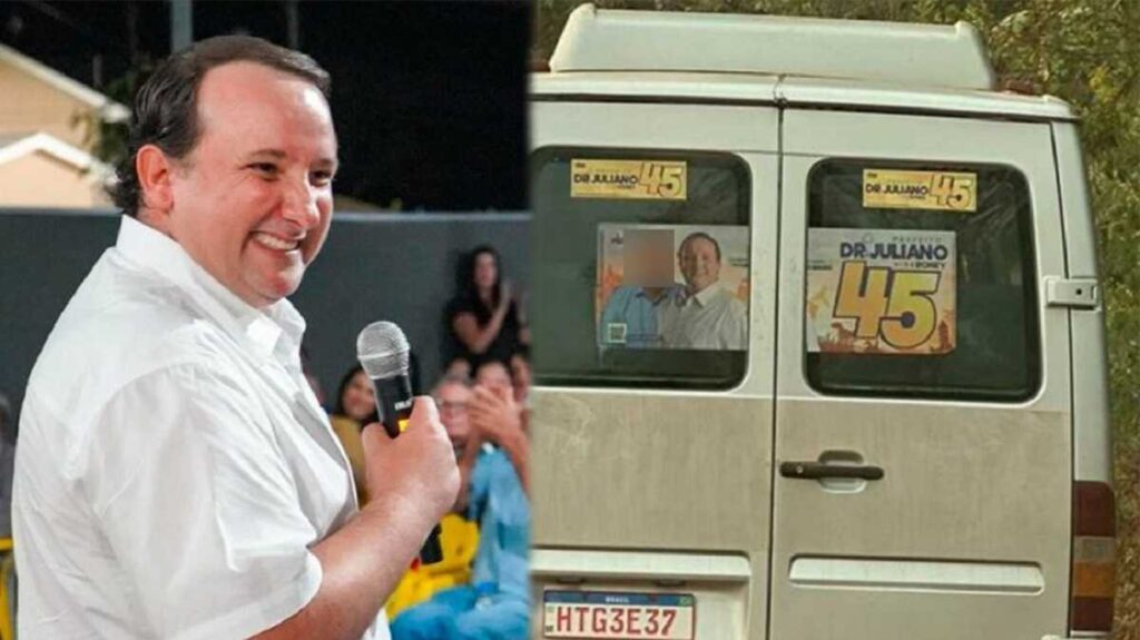 Prefeito usa van escolar para campanha do Dr. Juliano em Nioaque (vídeo)