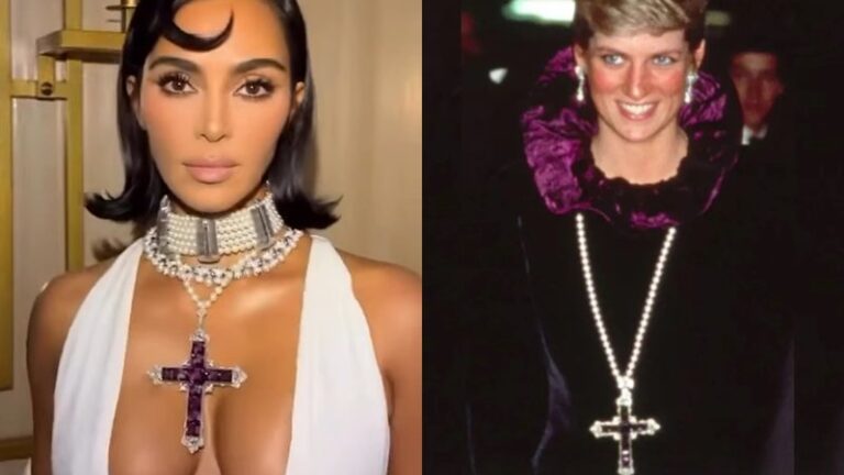 Kim Kardashian ostenta colar luxuoso de crucifixo da princesa Diana; saiba o valor