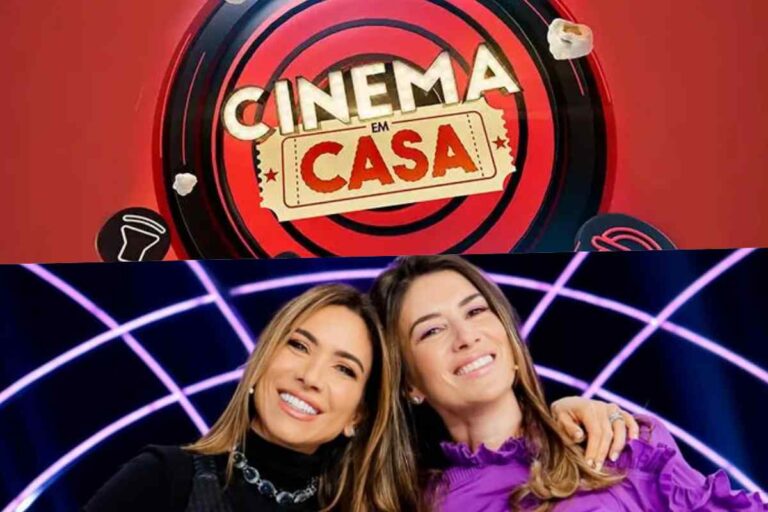 Logo do Cinema em Casa e Patrícia e Rebeca Abravanel juntas (Montagem/Área VIP/SBT)