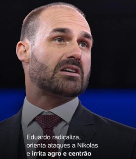 Crise interna na direita: Eduardo Bolsonaro
radicaliza e irrita Centrão e agro Dos EUA, o deputado tem orientado ataques públicos a Nikolas Ferreira, alegando falta de solidariedade ao ex-presidente Jair Bolsonaro. 

A movimentação acirrou tensões dentro da direita.

No Centrão, líderes afirmam que o projeto presidencial de Eduardo “naufragou”.
