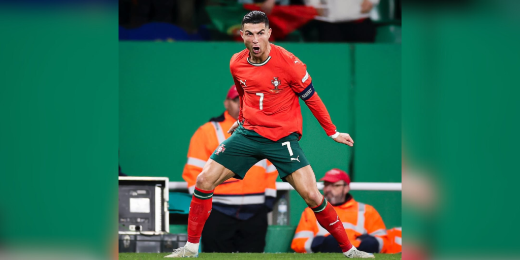 Cristiano Ronaldo comemora gol de Protugal contra a Dinamarca, pela Liga das Nações - Reprodução / Instagram @cristiano